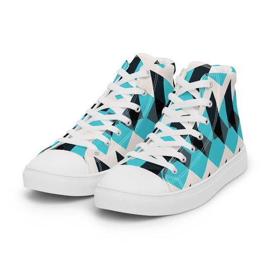 Glacier Grid – Teal 3D Cube Pattern High-Top Sneakers | Women’s High Top Drop 01 – #17