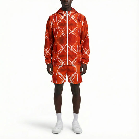 Crimson Grid – Abstract Fire Windbreaker | Windbreaker Drop 01 - #49