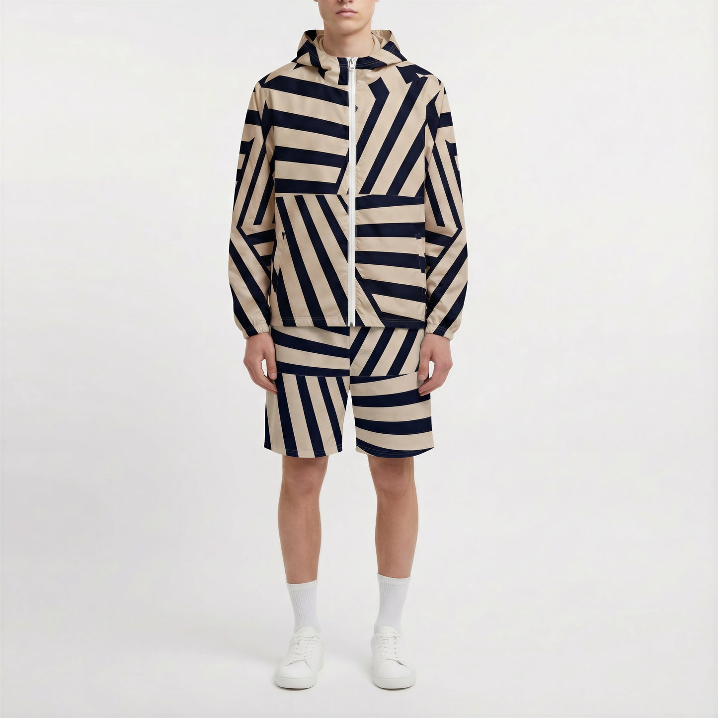 Meridian Stripe – Navy & Sand Geometry Windbreaker | Windbreaker Drop 01 - #19