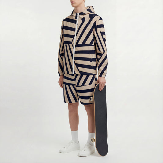 Meridian Stripe – Navy & Sand Geometry Windbreaker | Windbreaker Drop 01 - #19