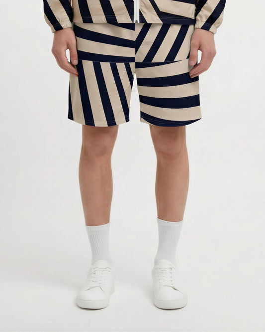 Meridian Stripe – Navy & Sand Geometry Shorts