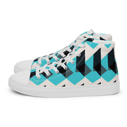 Glacier Grid – Teal 3D Cube Pattern High-Top Sneakers | Women’s High Top Drop 01 – #17